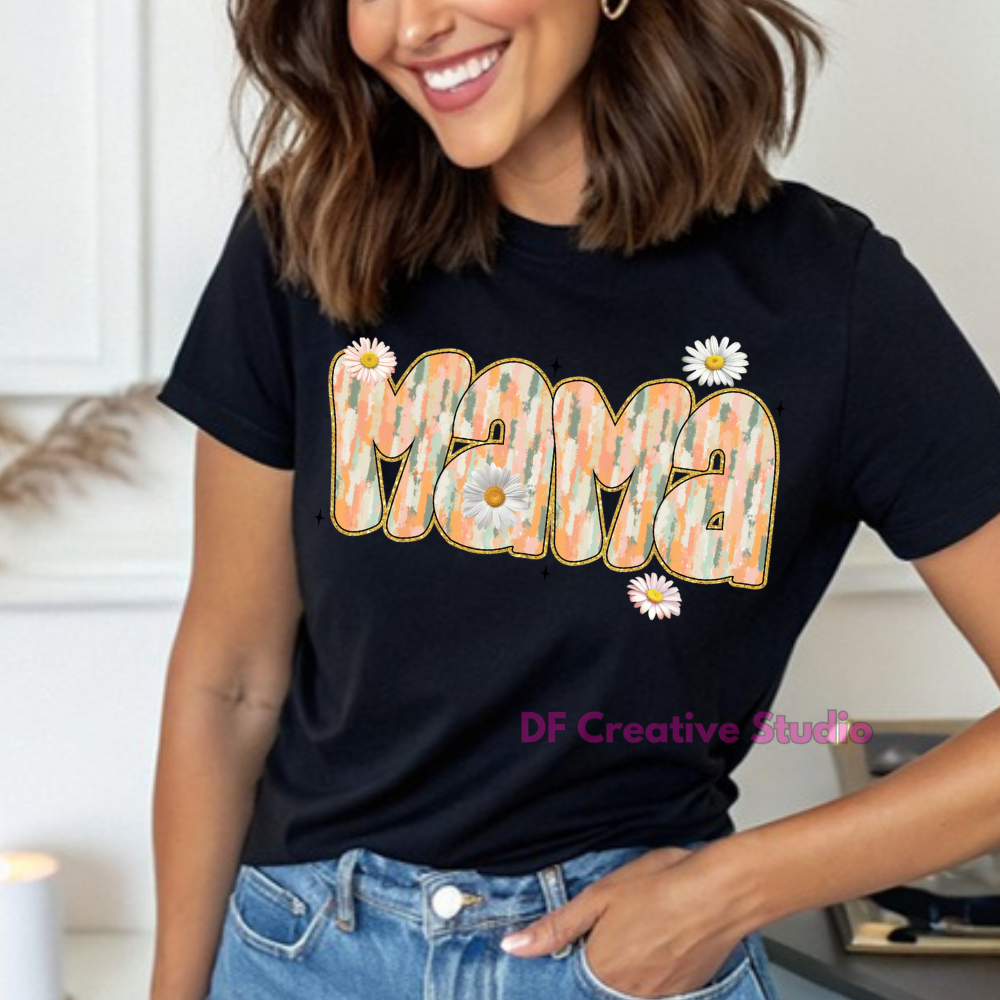 MAMA WHITE FLOWERS FULL COLOUR TRANSFER