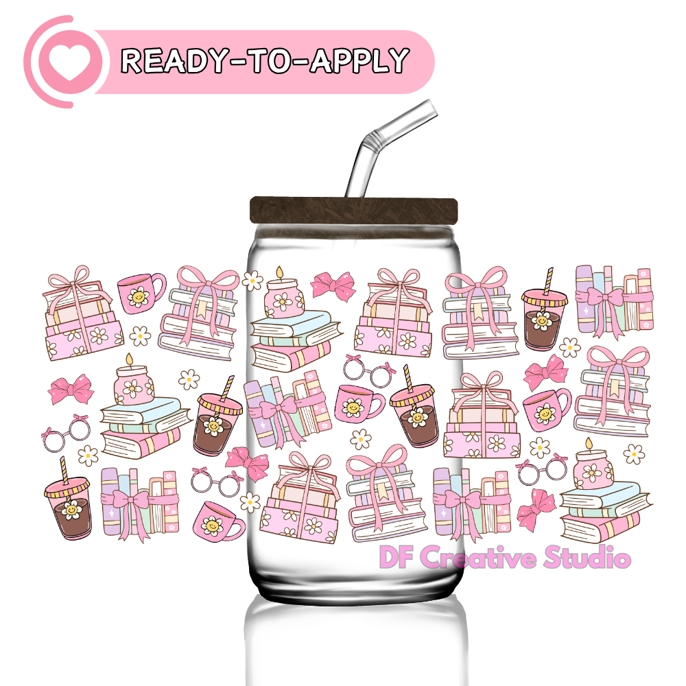 Iced coffee & books |16oz Cup UV DTF Decal
