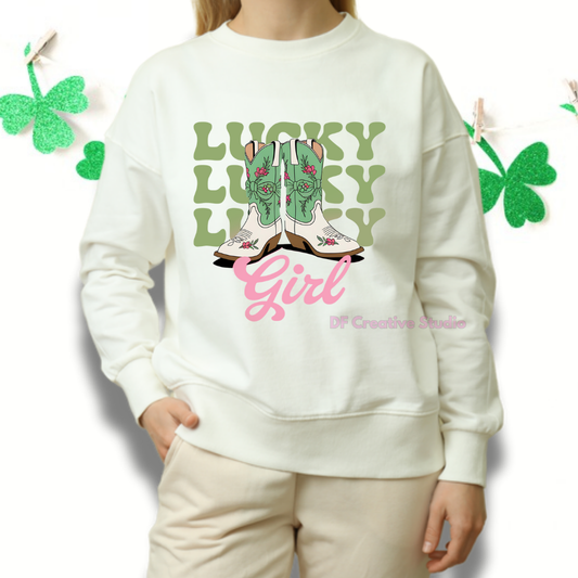 LUCKY GIRL CLOVER ST. PATTY'S FULL COLOUR TRANSFER