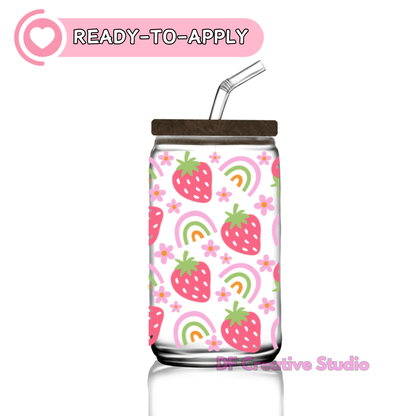 Strawberry Rainbow | 16oz Cup UV DTF Decal