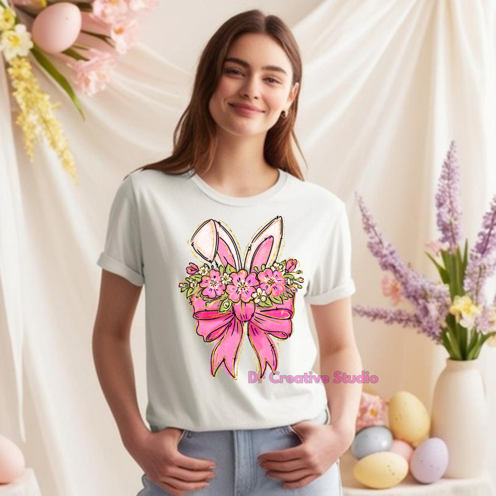 SPRING FLOWERS WITH BUNNY EARS  FULL COLOUR TRANSFER