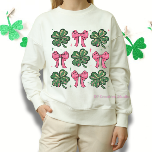FOUR LEAF CLOVER SEQUIN BOW FULL COLOUR TRANSFER