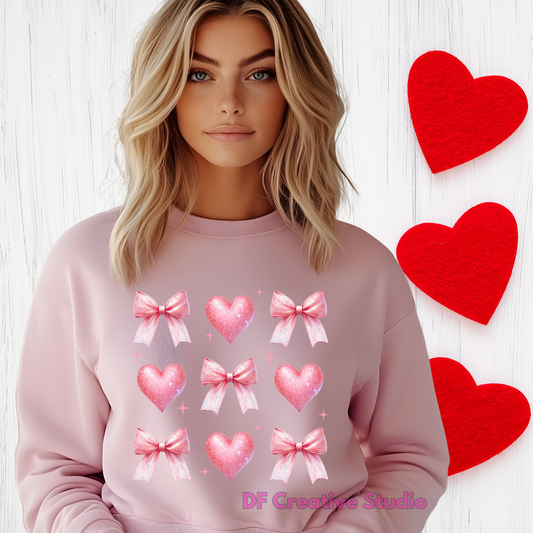 PINK BOWS AND HEART FULL COLOR TRANSFER