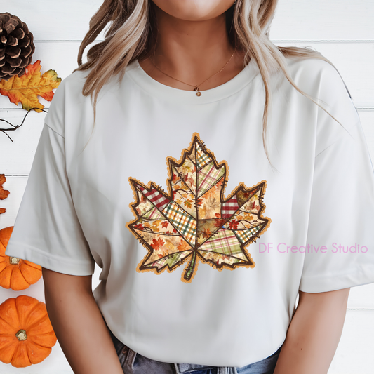 LACE FALL PATCHWORK MAPLE LEAF FULL COLOUR TRANSFER