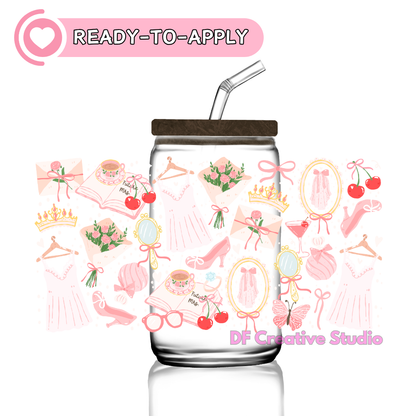 Pink Coquette Bachelorette Cottage  |16oz Cup UV DTF Decal