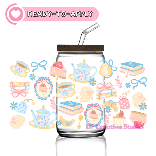 Blue Coquette Tea Time |16oz Cup UV DTF Decal