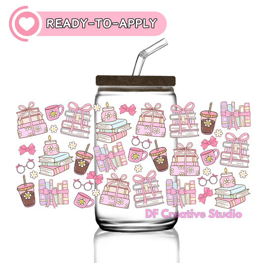 Iced coffee & books  |16oz Cup UV DTF Decal